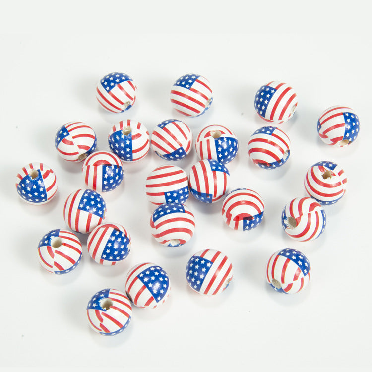 Venta al por mayor 16-38MM Cuentas de madera del 4 de julio 10pcs